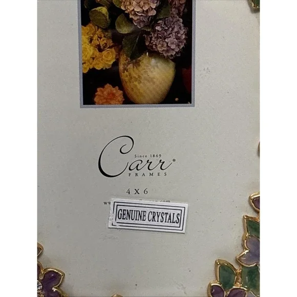 Vtg Carr Purple And Green Enamel & Genuine Crystal Oval Photo Picture Frame 7" - Picture 3 of 5